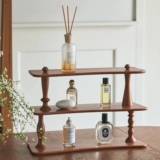 Natural Wood Three-Tier Storage Display Rack Brown