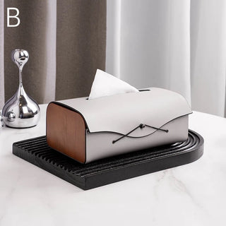 Side Wood Faux Leather Simple Tissue Case