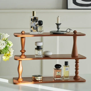 Natural Wood Three-Tier Storage Display Rack Brown