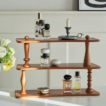 Natural Wood Three-Tier Storage Display Rack Brown