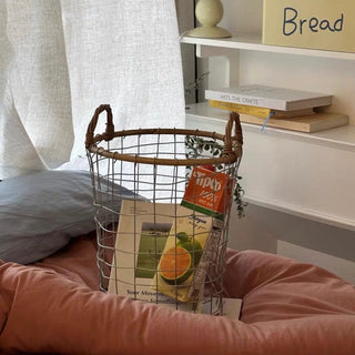 Tall iron basket with handles storage basket