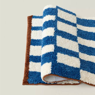 Blue Green Checkerboard Pattern Door Mat 50x80cm Absorbent Non-Slip Tufted