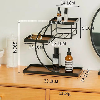 Iron Leather Square Curved Storage Three-Tier Tray  Rack Display Cosmetic Storage