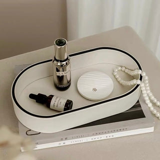 Faux Leather Oval Storage Tray White
