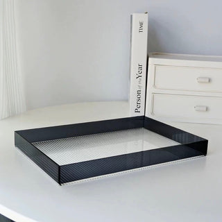Black Acrylic Clear Stripe Pattern Tray Storage