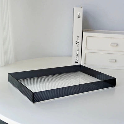 Black Acrylic Clear Stripe Pattern Tray Storage
