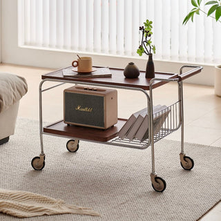 Stainless steel two-tier side table with casters storage rackin  wagon