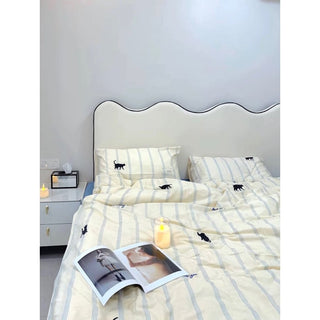 Ivory Cat Stripe Duvet Cover Set  Bed Cover Cat