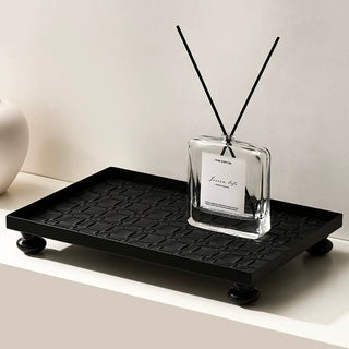 Legged Iron Frame Woven Leather Rectangular Tray
