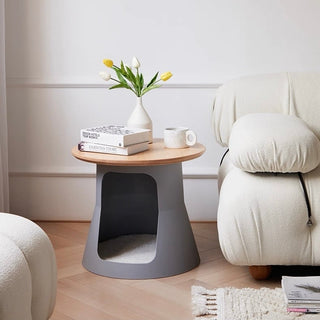 PetHouse Wood Top Round Side Table  Sofa Table Cat House Multifunctional
