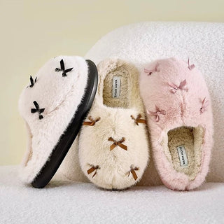 Ribbon Volume Fur Room Shoes  Indoor Slippers