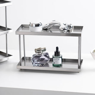 Stainless steel silver simple two-tier display rack cosmetic storage