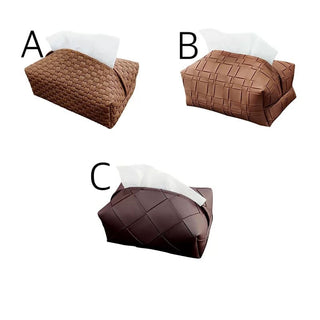 Brown Braided-Style Faux Leather Tissue Case  Tissue Cover