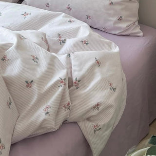 Flower Stripe Duvet Cover Set