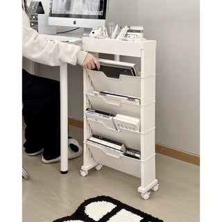 12cm Wide Slim File Wagon with Casters Desk Storage Magazine Rack Multifunctional White