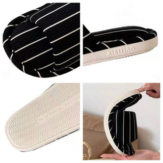 Striped Open Toe Soft Room Shoes  Indoor Slippers