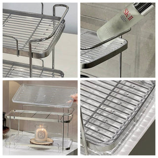 Striped Clear Stainless Steel Two-Tier Storage Rack Silver Perfume Storage