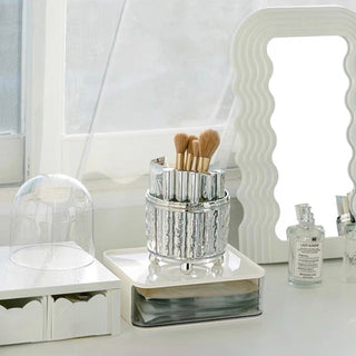 360 Degree Rotating Clear Makeup Brush Stand with Cover   Pen Holder