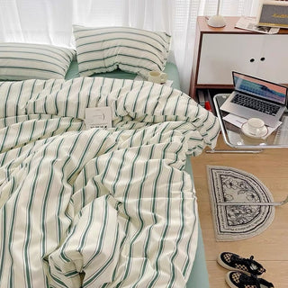 Green Double Stripe Duvet Cover Set