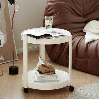 Two-tiered round side table with castersin .