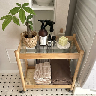 Bamboo Two-Tier Storage Rack with Casters Side Table