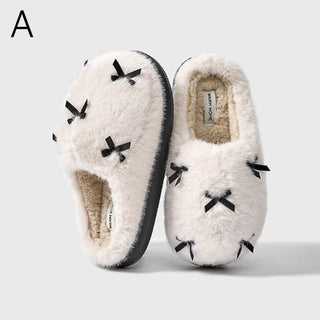 Ribbon Volume Fur Room Shoes  Indoor Slippers