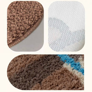 Brown and blue checkered door mat 50x80cm absorbent non-slip tufted.