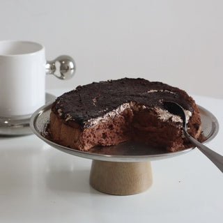 Wood Legged Silver Metallic Tray Stand