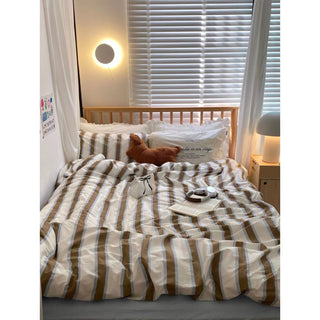 White Brown Stripe Duvet Cover Set