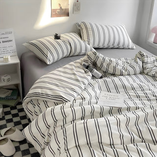 Gray Double Stripe Duvet Cover Set