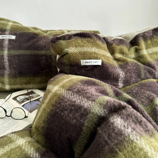 Green Mix Retro Check Pattern Duvet Cover Set 2 Sizes  Winter Thick Bed Cover Bedding Cover