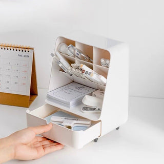 Compact cosmetic storage box with legs brush stand