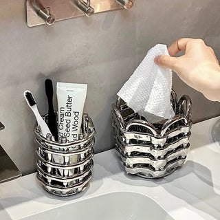 Silver Amiami Ceramic Brush Stand   Small Item Storage Candle Holder