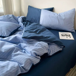 Blue Navy Pinstripe Cotton Duvet Cover Set   Bed Cover  All Seasons