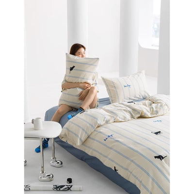 Ivory Cat Stripe Duvet Cover Set  Bed Cover Cat
