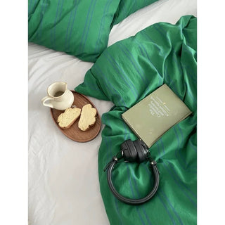 Green and Blue Stripe Duvet Cover Set