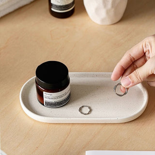 Natural Ceramic Oval Accessory Tray Small Item Holder Plate Tray for Bathroom Sink