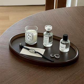 Oval-shaped simple retro wood trayin 2 sizes for storage small item holder perfume storage.