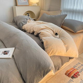 Gray Two-tone Simple Plain Milk Velvet Winter Duvet Cover Set Bed Cover Bedding Cover