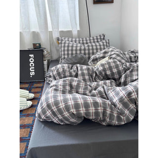 Gray Mix Check Pattern Duvet Cover Set 2 Sizes  All Seasons