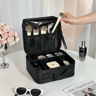 Mirror-equipped Simple Makeup Box Large Capacity Cosmetic Storage Pouch Black Travel Pouch
