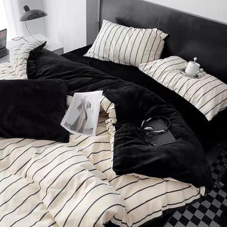 Ivory Black Stripe Winter Duvet Cover Set