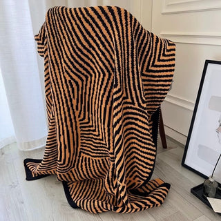 Orange Black Geometric Pattern Knit Blanket 120 x 160cm Lap Blanket