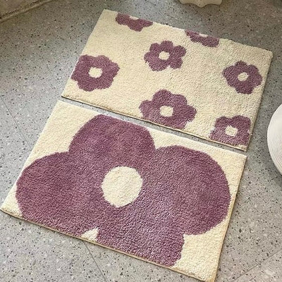 Purple Flower Motif Door Mat  50 x 80 cm