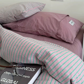 PinkPurple Pin Stripe Cotton Duvet Cover Set 2 Sizes All Seasons