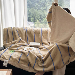 Beige Blue Stripe Pattern Fluffy Soft Blanket 150 x 200 cm Blanket Lap Blanket
