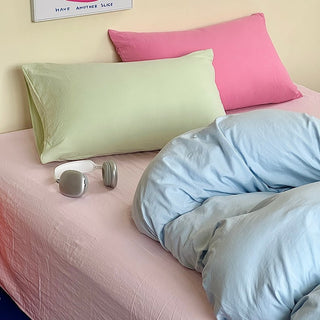 Pink Mix Color Solid Cotton Duvet Cover Set  Bed Cover All Season