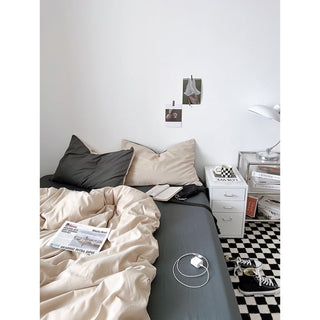 Beige Two-Tone Plain Duvet Cover Set