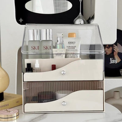 White Clear Large Capacity Lidded Drawer Cosmetic Storage Box