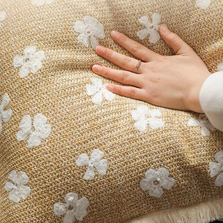 Straw material Flower fringe cushion cover 45 x 45 cm